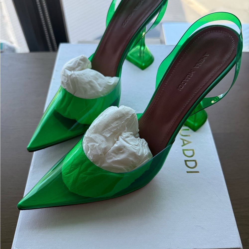 Amina Muaddi Green Stiletto Heels